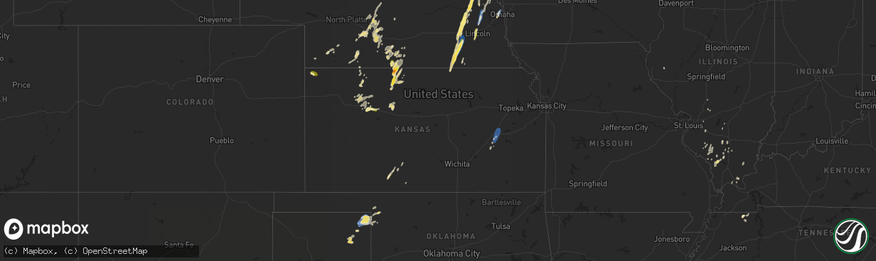 Hail map in Kansas on September 14, 2025