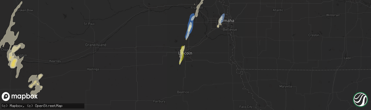 Hail map in Lincoln, NE on September 14, 2025