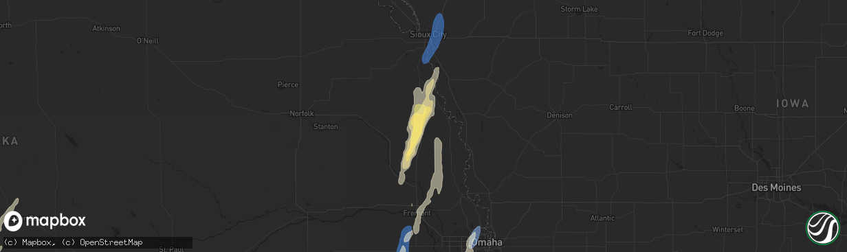 Hail map in Lyons, NE on September 14, 2025