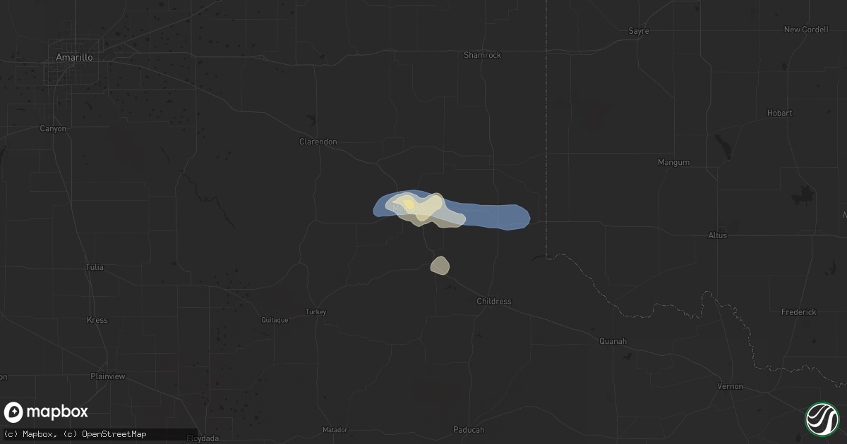 Hail map in Memphis, TX on September 14, 2025