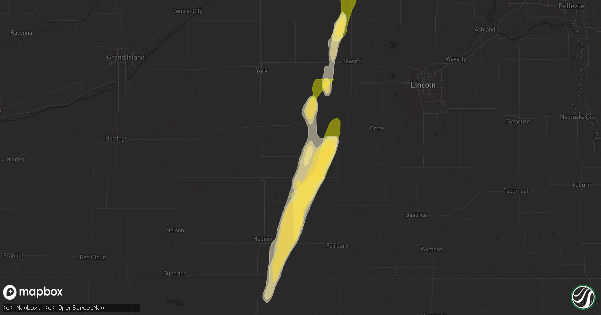 Hail map in Milligan, NE on September 14, 2025