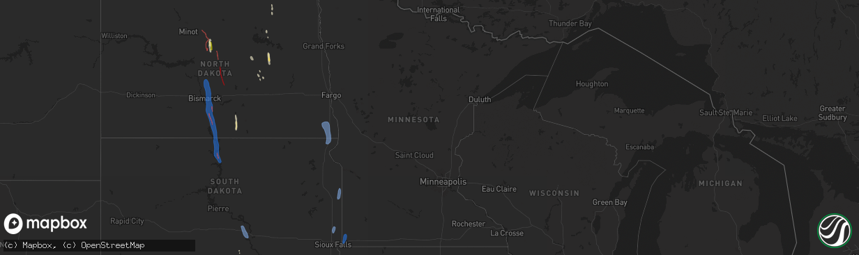 Hail map in Minnesota on September 14, 2025