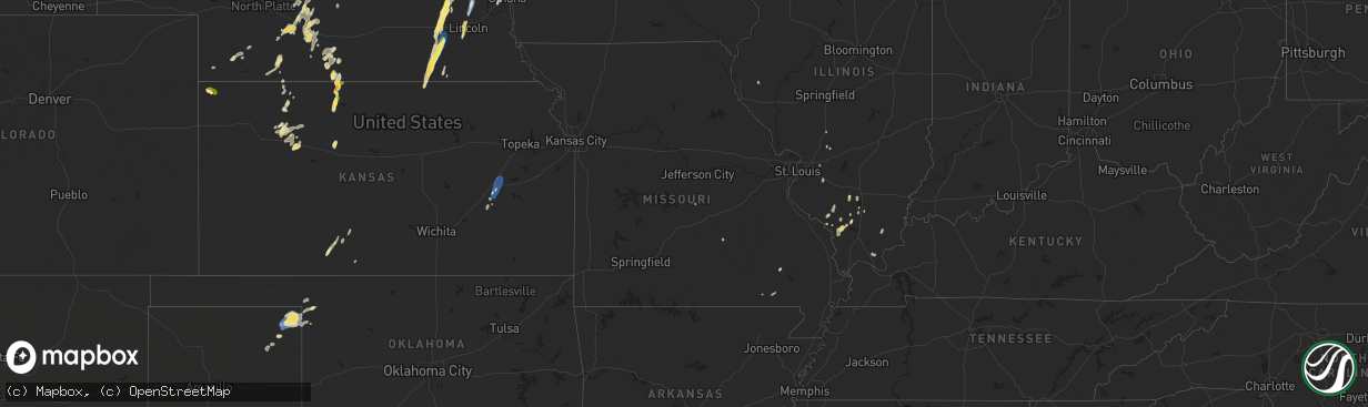Hail map in Missouri on September 14, 2025
