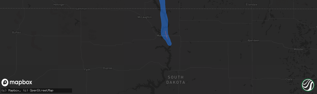 Hail map in Mobridge, SD on September 14, 2025