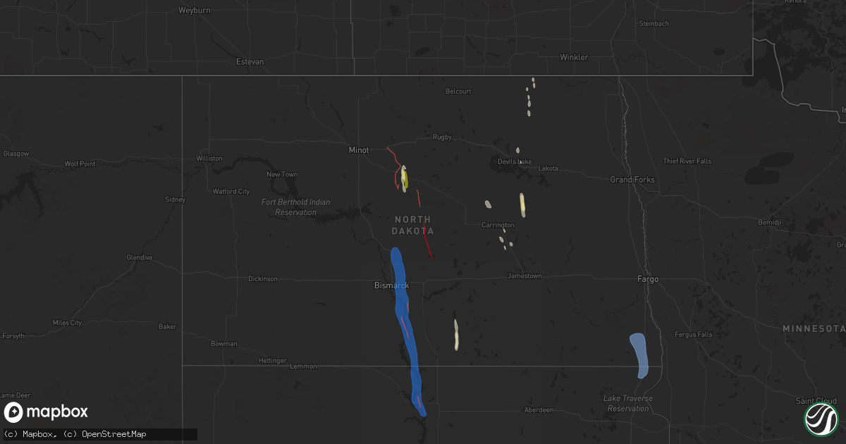 Hail map in North Dakota on September 14, 2025