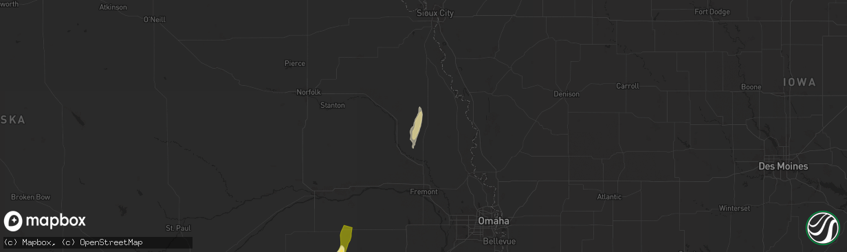 Hail map in Oakland, NE on September 14, 2025