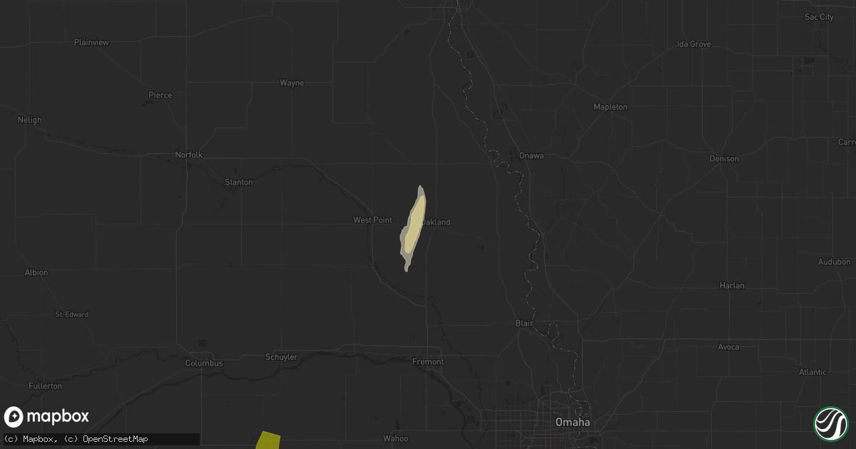 Hail map in Oakland, NE on September 14, 2025