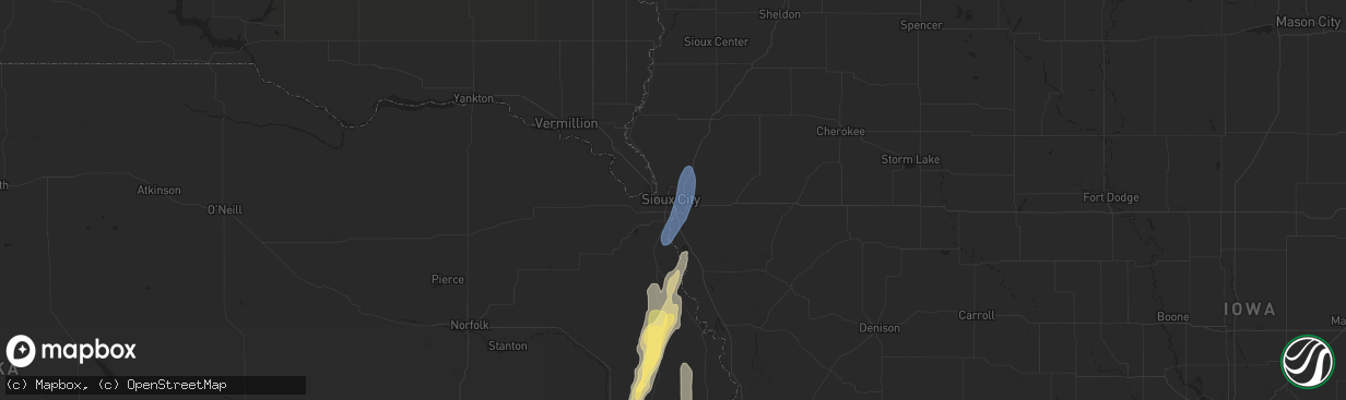 Hail map in Sioux City, IA on September 14, 2025