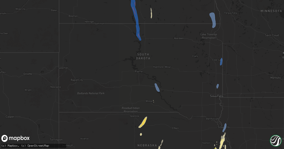 Hail map in South Dakota on September 14, 2025