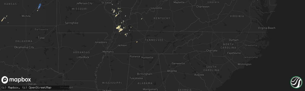 Hail map in Tennessee on September 14, 2025