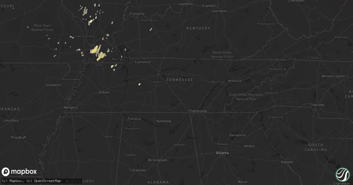 Hail map in Tennessee on September 14, 2025