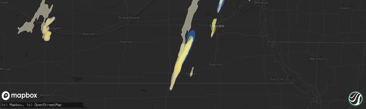 Hail map in Tobias, NE on September 14, 2025