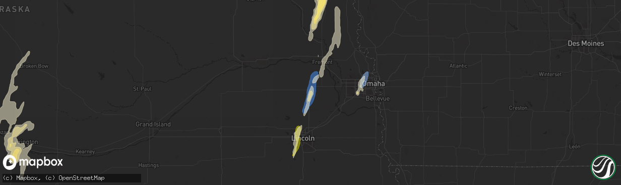 Hail map in Wahoo, NE on September 14, 2025