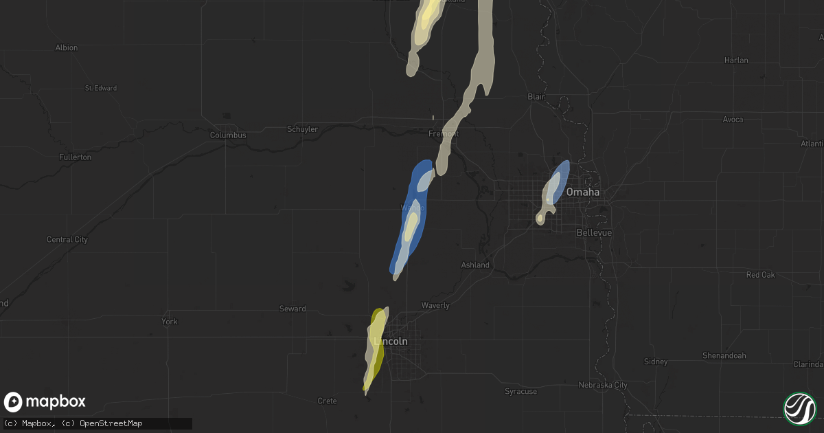 Hail map in Wahoo, NE on September 14, 2025
