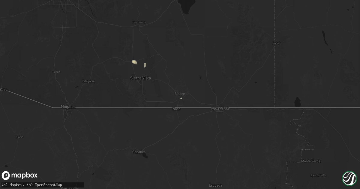 Hail map in Bisbee, AZ on September 14, 2026