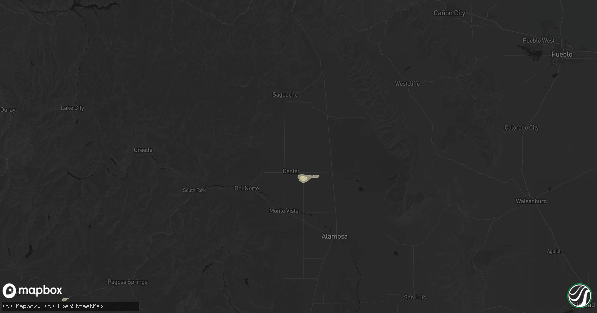 Hail map in Center, CO on September 14, 2026