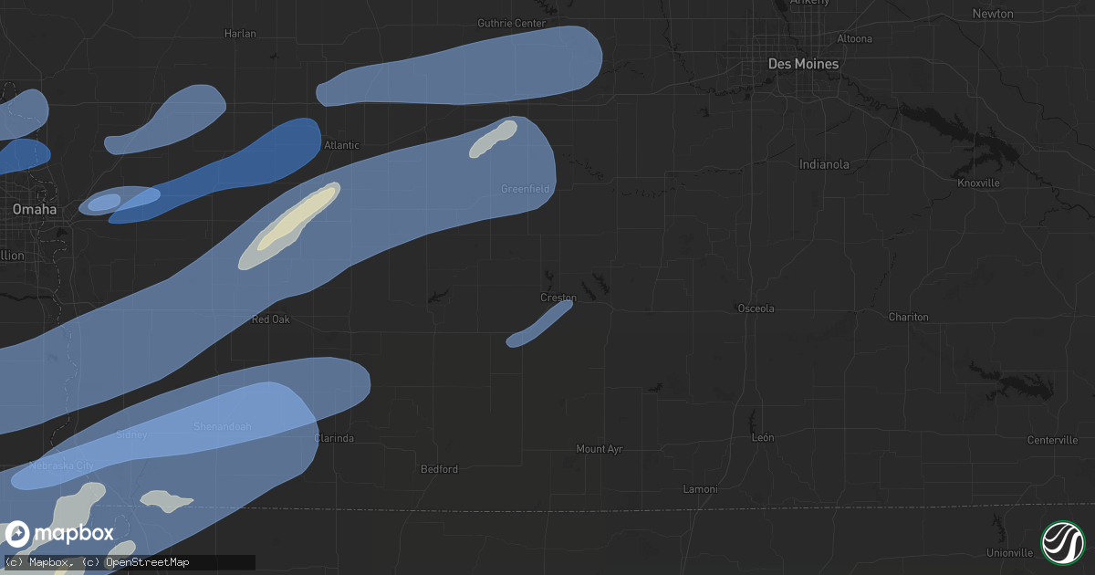 Hail map in Creston, IA on September 14, 2026