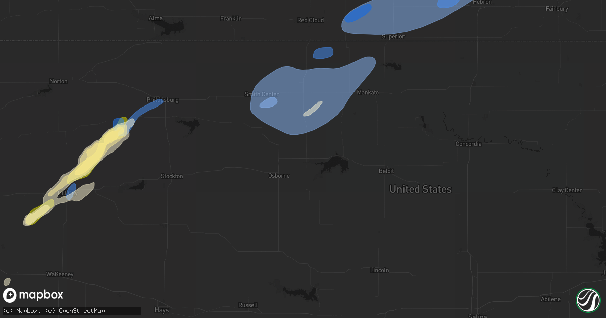 Hail map in Downs, KS on September 14, 2026