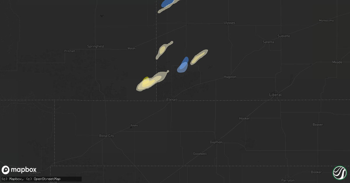 Hail map in Elkhart, KS on September 14, 2026
