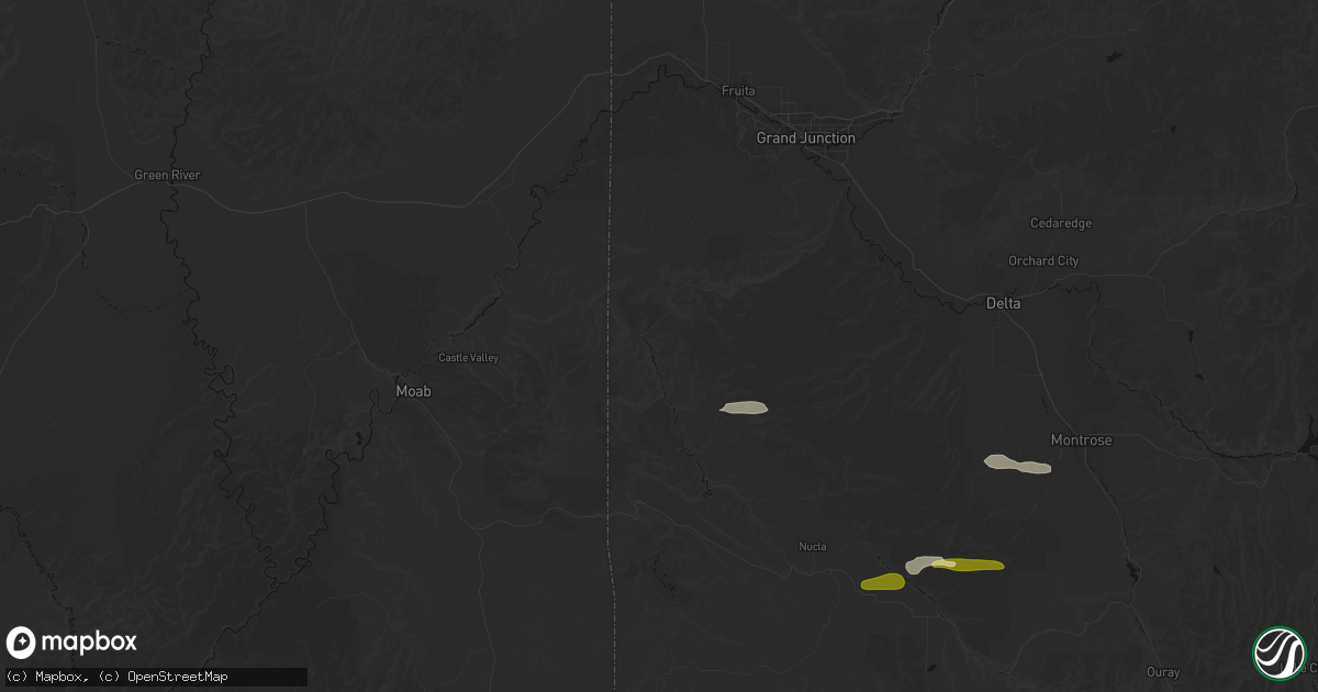 Hail map in Gateway, CO on September 14, 2026