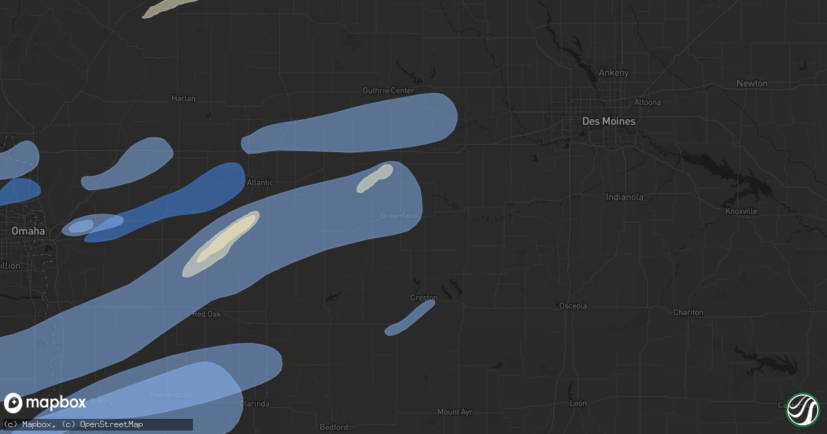 Hail map in Greenfield, IA on September 14, 2026