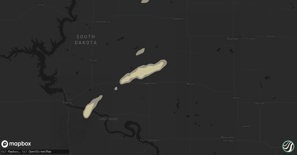 Hail map in Highmore, SD on September 14, 2026