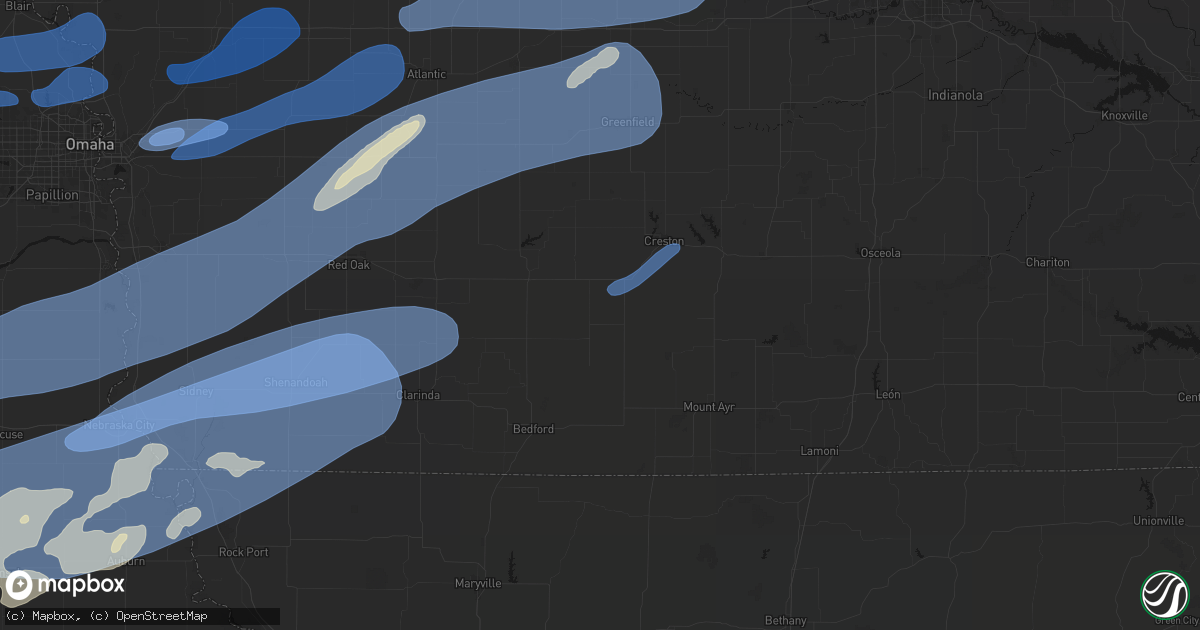 Hail map in Lenox, IA on September 14, 2026