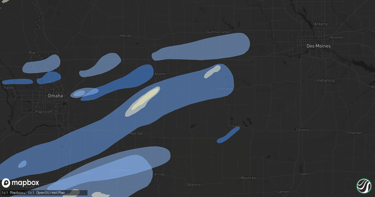 Hail map in Massena, IA on September 14, 2026