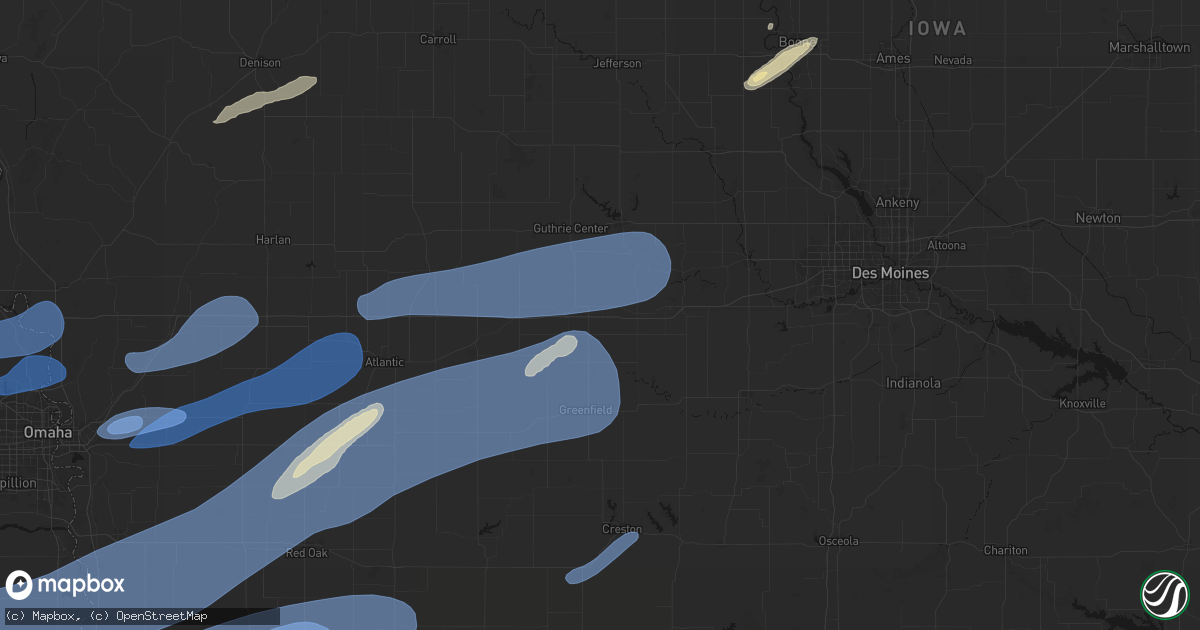 Hail map in Menlo, IA on September 14, 2026