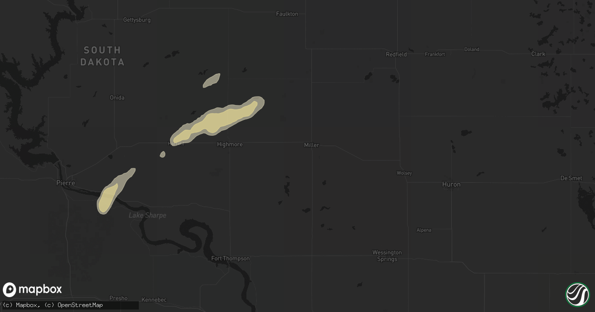 Hail map in Miller, SD on September 14, 2026