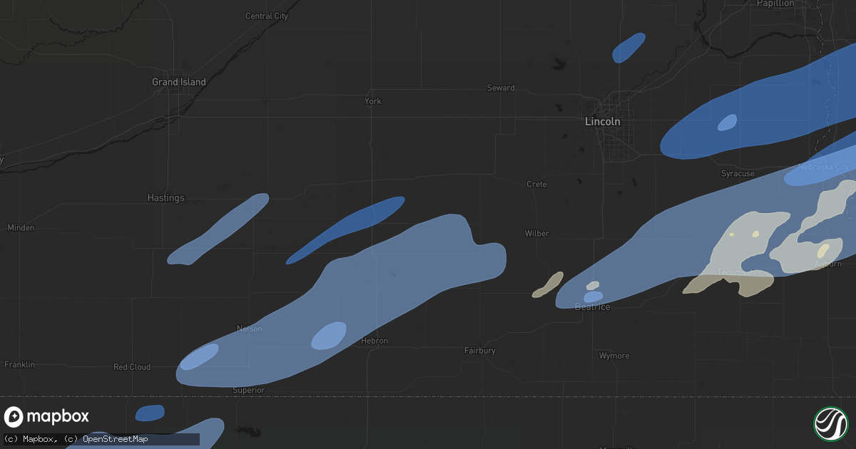 Hail map in Milligan, NE on September 14, 2026