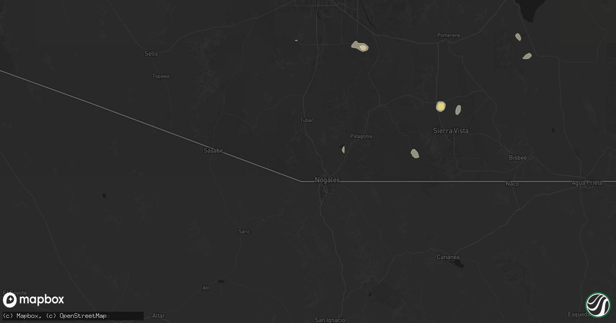 Hail map in Nogales, AZ on September 14, 2026