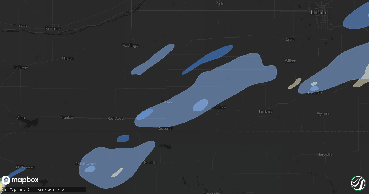 Hail map in Oak, NE on September 14, 2026