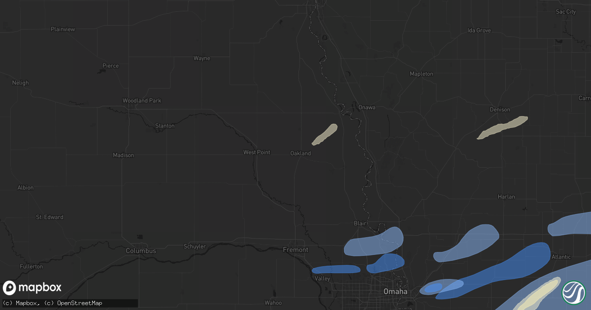 Hail map in Oakland, NE on September 14, 2026