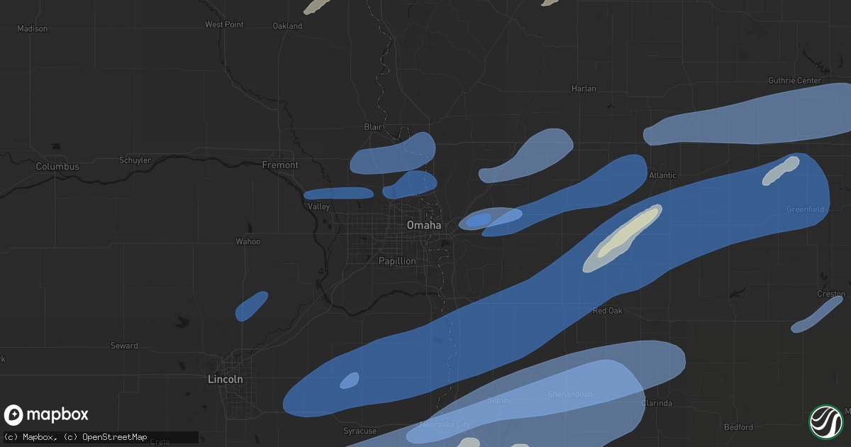 Hail map in Omaha, NE on September 14, 2026