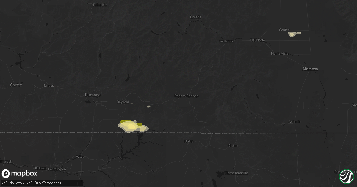 Hail map in Pagosa Springs, CO on September 14, 2026