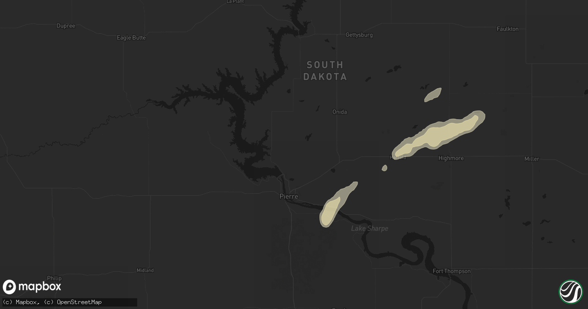 Hail map in Pierre, SD on September 14, 2026