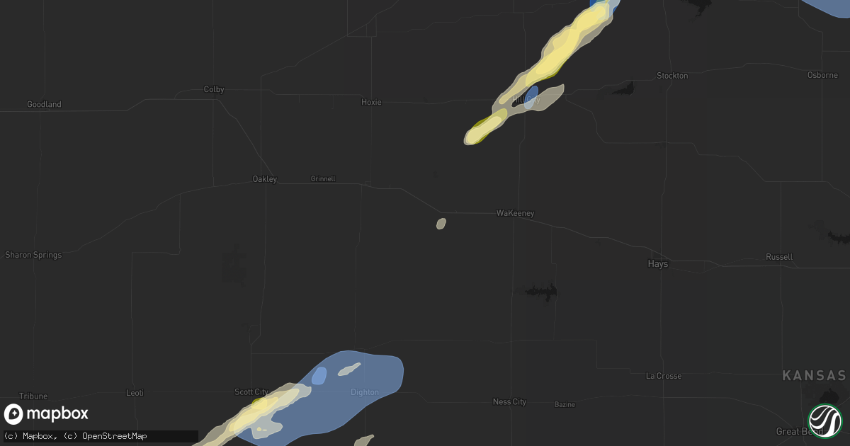Hail map in Quinter, KS on September 14, 2026