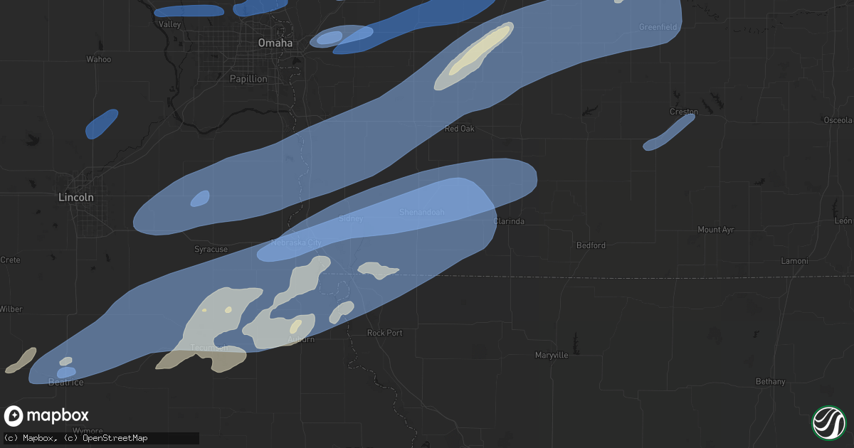 Hail map in Shenandoah, IA on September 14, 2026