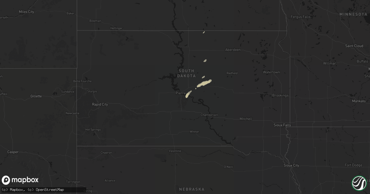 Hail map in South Dakota on September 14, 2026