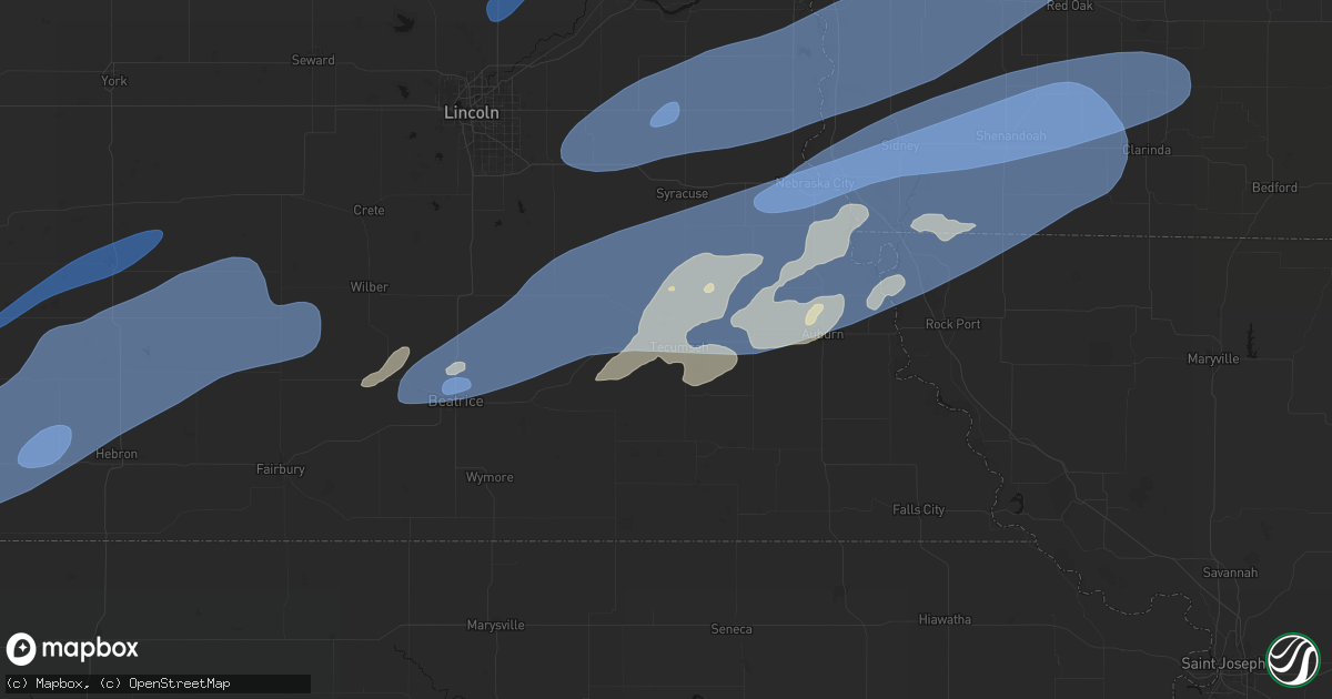 Hail map in Tecumseh, NE on September 14, 2026