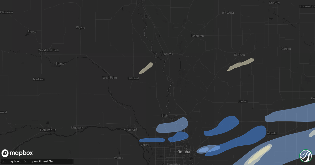 Hail map in Tekamah, NE on September 14, 2026