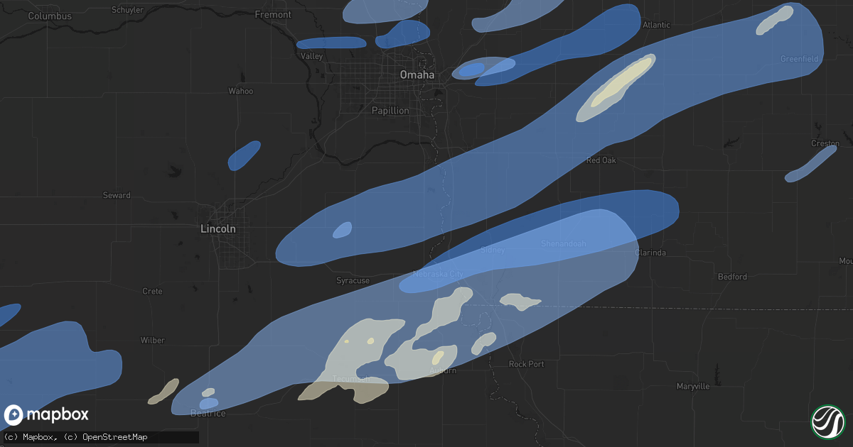 Hail map in Union, NE on September 14, 2026