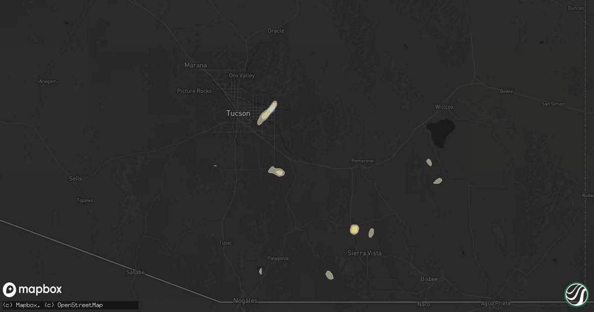 Hail map in Vail, AZ on September 14, 2026