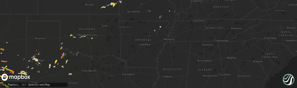 Hail map in Arkansas on September 15, 2016