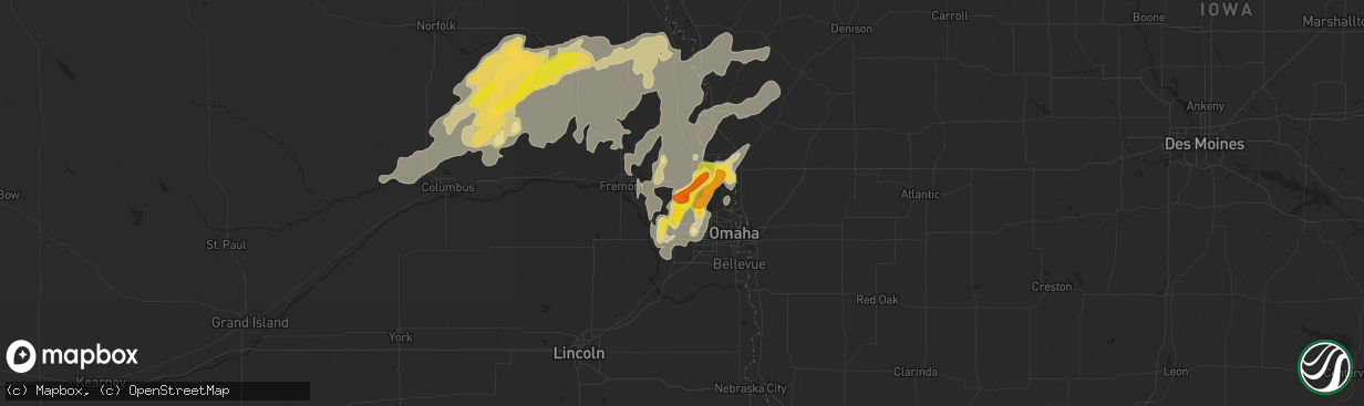 Hail map in Bennington, NE on September 15, 2016