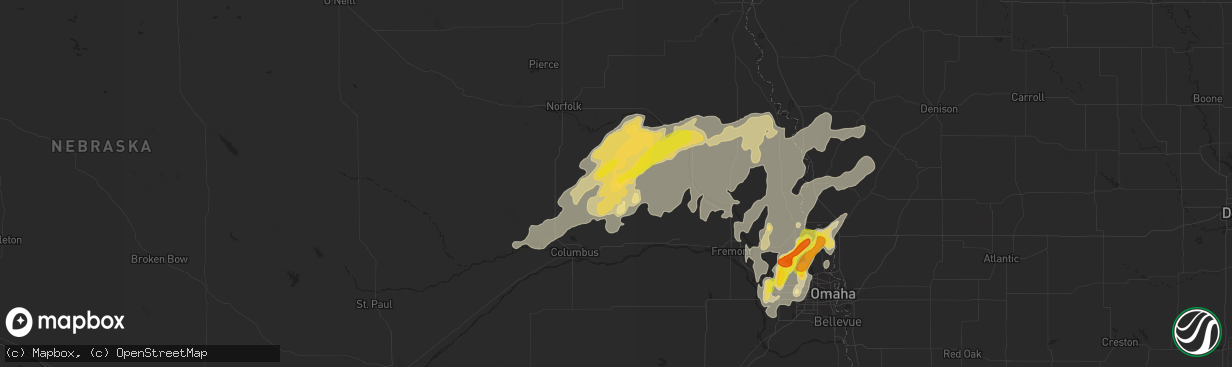 Hail map in Clarkson, NE on September 15, 2016