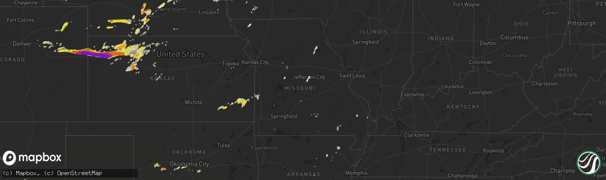 Hail map in Missouri on September 15, 2016