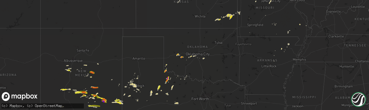 Hail map in Oklahoma on September 15, 2016