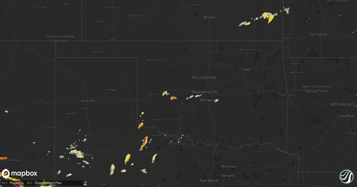 Hail map in Oklahoma on September 15, 2016
